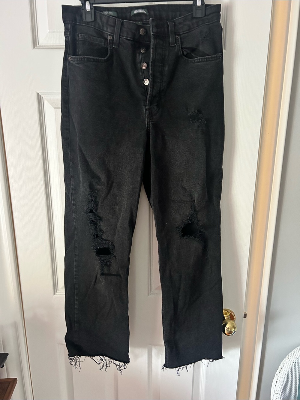 Women’s Black Distressed Button-Fly Jeans
